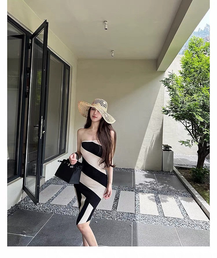 26Jul. 巴西辣模撞色針織抹胸裙