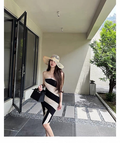 26Jul. 巴西辣模撞色針織抹胸裙