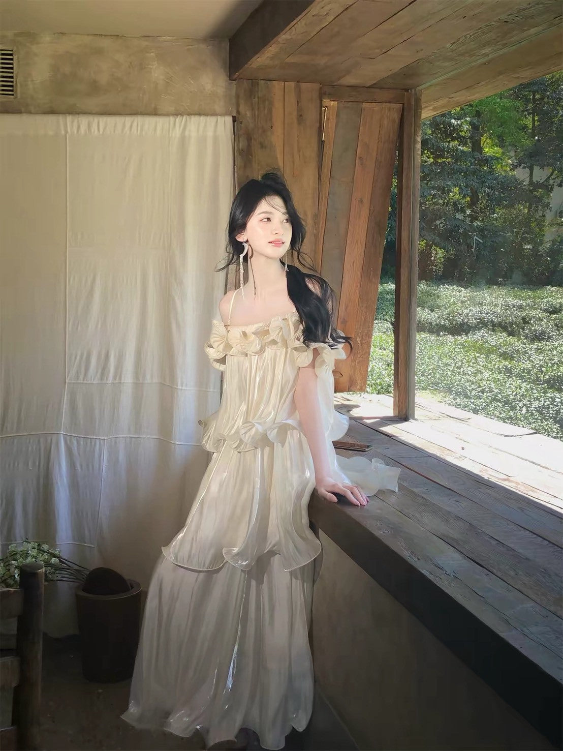 26Jul. 舞會仙女珠光荷葉蛋糕連身裙 珍珠杏