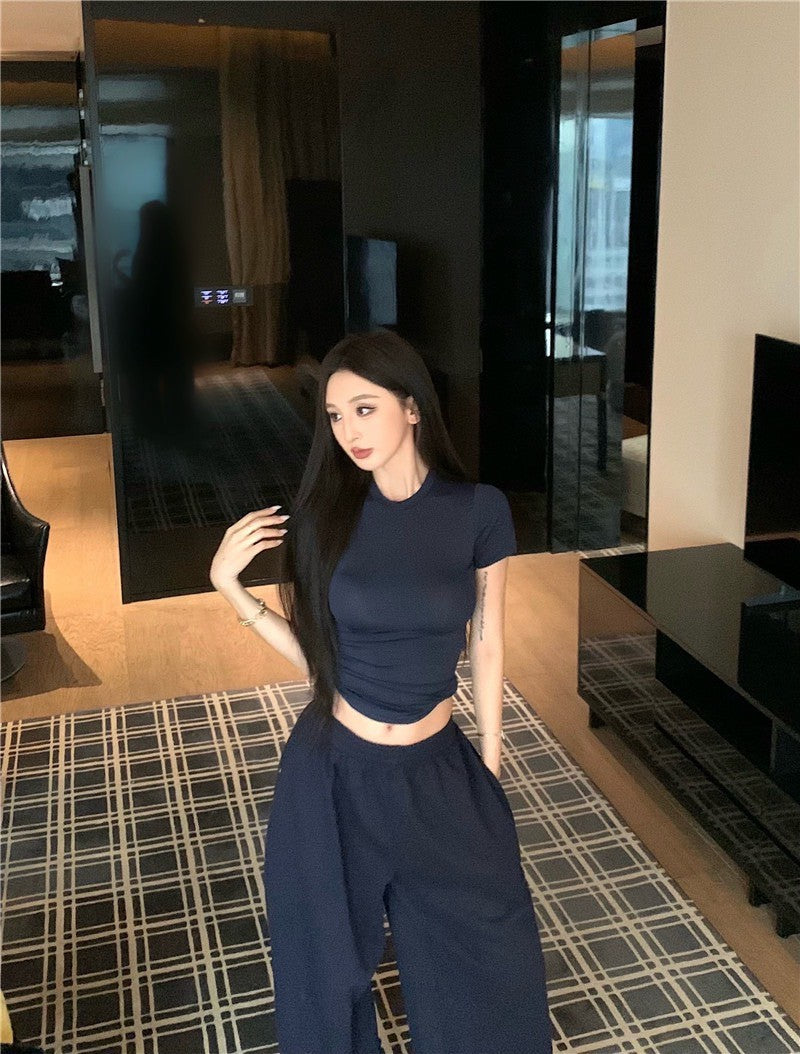 May. 經典Skims春夏版型 修身彈力純色上衣 休閒褲 藏青