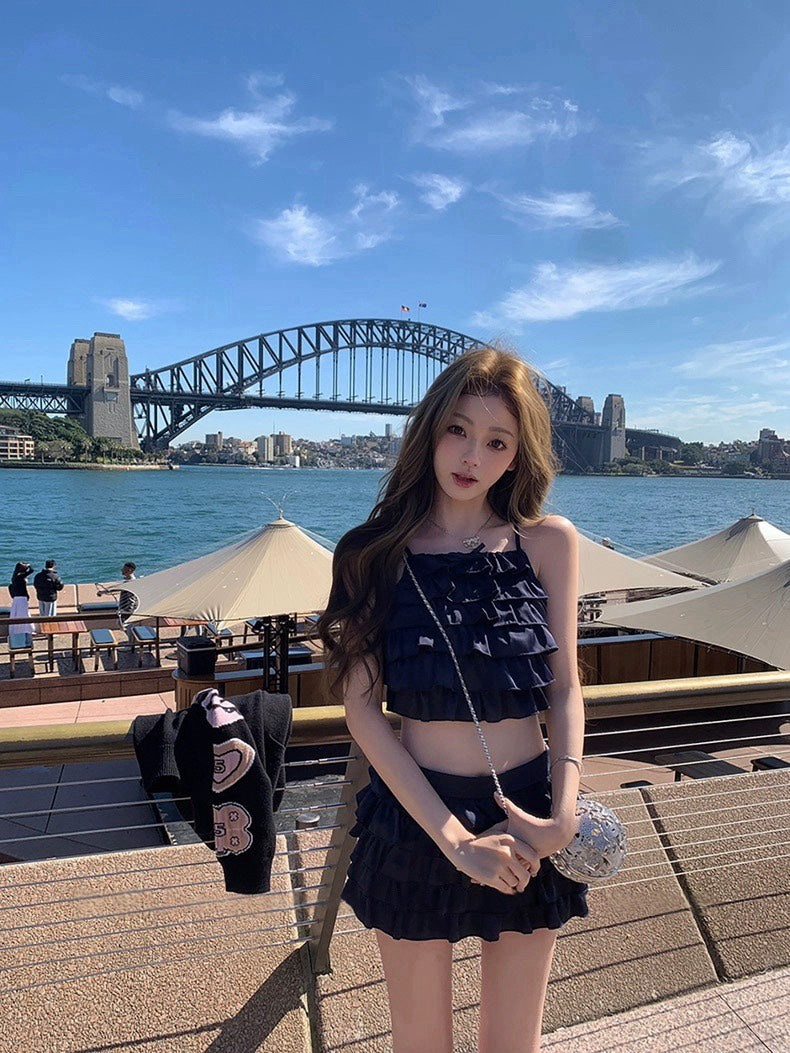 25Nov. 可鹽可甜俏皮千層荷葉半身裙套裝 藏藍