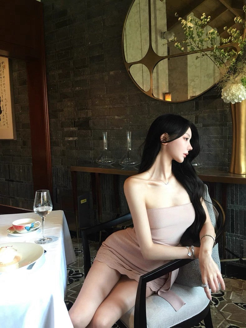 25Aug. 溫香晚玉 絕頂版型抹胸針織套裝 粉