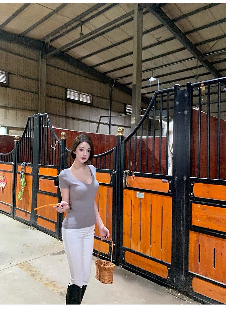 25Sep. 蠻腰慕斯V領豎坑針織上衣 灰