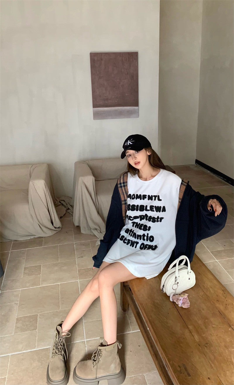 25Jul. 休閒時髦精 格紋拼接連帽外套 藏藍