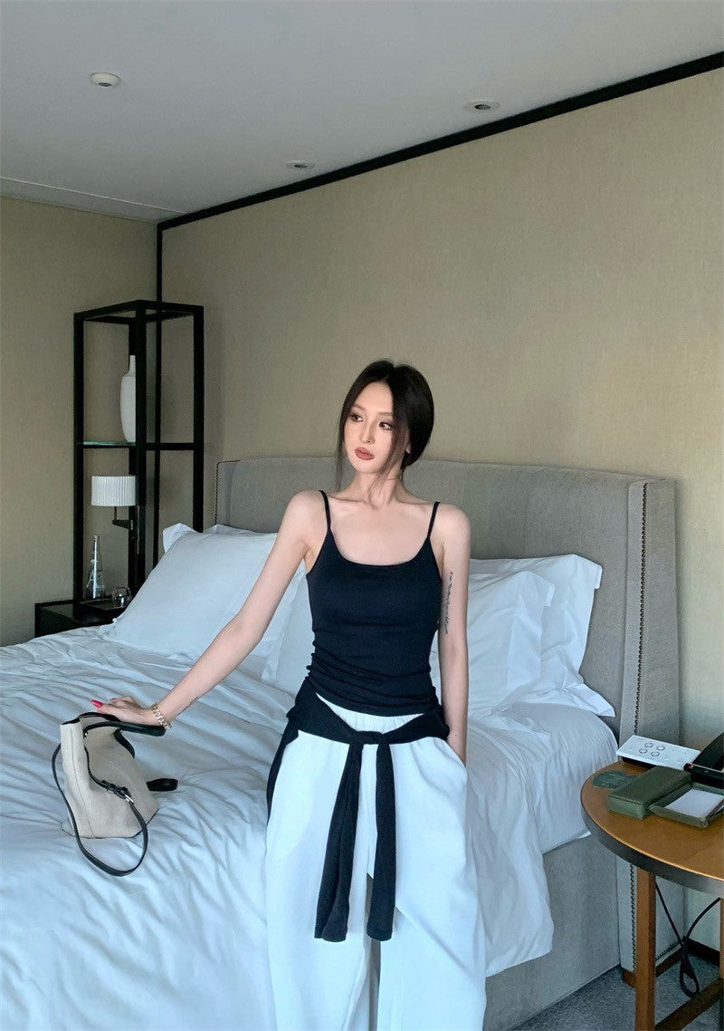 25Sep. 溫柔outfit背心開衫2件組（藏藍）白色休閒褲