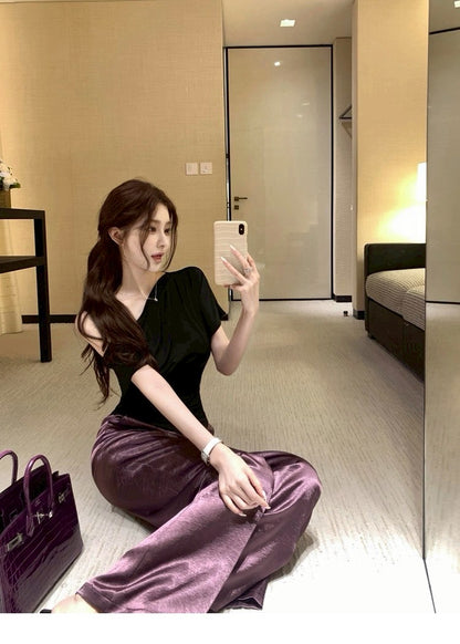 25Aug. 幸運紫絲滑醋酸休閒褲 紫