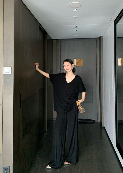 Jun. 慵懶api瘦瘋紙片人長褲休閒套裝 黑