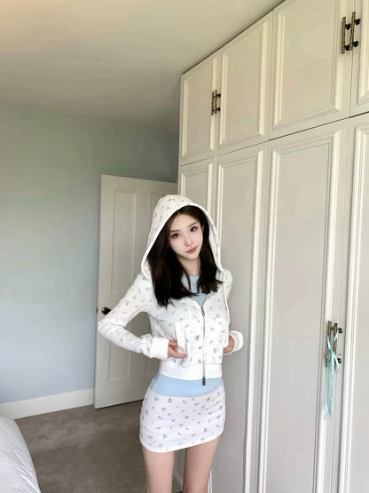 26Oct. 漫感韓女 可愛華夫格碎花連帽外套 粉碎花/藍碎花
