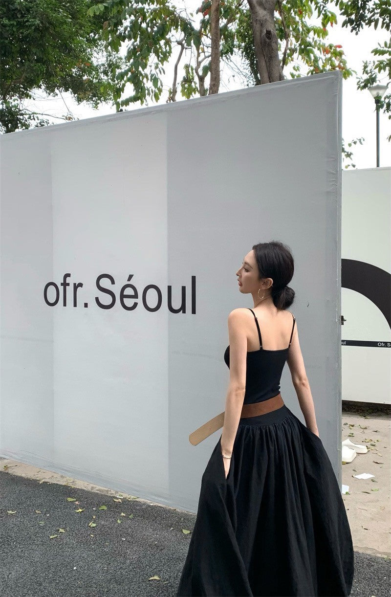 Jun. 溫柔通勤可調肩拼接連身裙 黑色