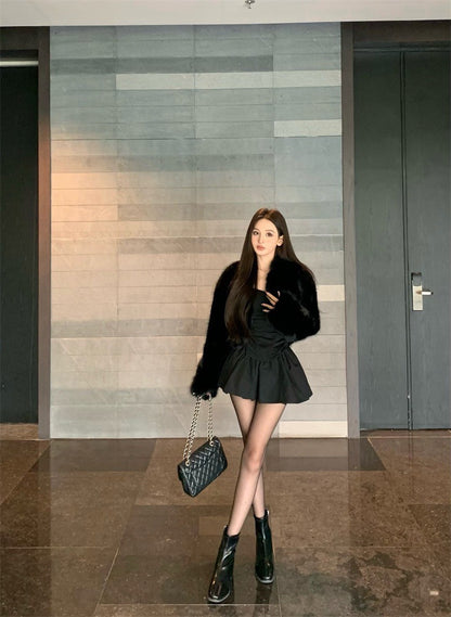 25Jul. 高冷御姐 黑色魚骨抹胸 花苞半身裙 黑