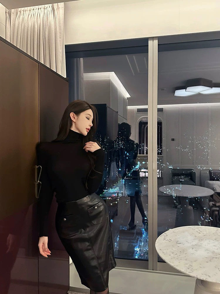 25Dec. 百搭舒適牌羊毛高領打底上衣 杏/黑