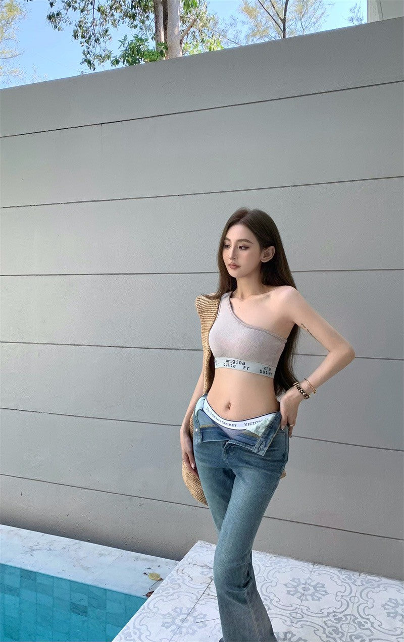 25Jul. 百搭字母單肩背心 灰/杏