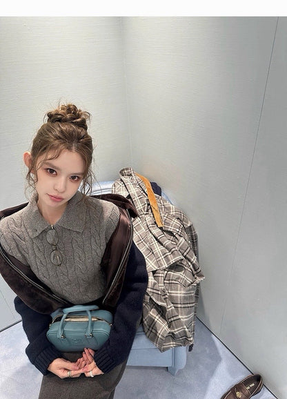 25Dec. 高智小圓33綿羊混毛翻/立領兩穿針織 灰