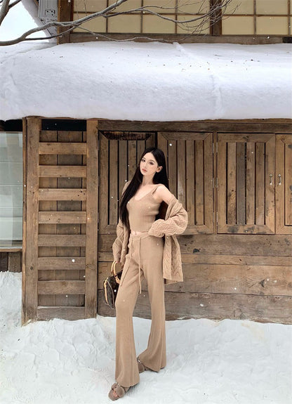 26Jan. 舒適老錢麻花慵懶針織開衫3件套 卡其