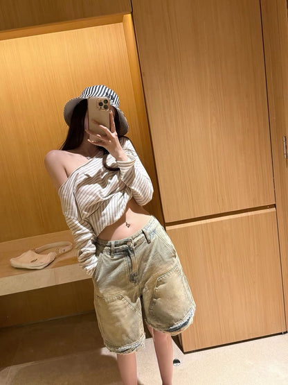 26May. 自由街美式做舊破壞感五分褲