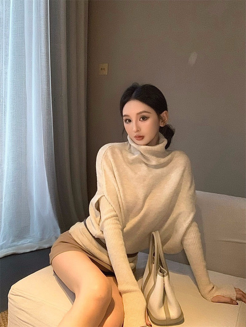25Dec. 慵懶堆堆領毛衣(附手袖）修身卡色半身裙