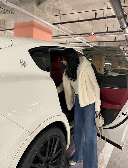 25Dec. 韓國毛毛馬甲連帽水貂毛坎肩外套 白/灰