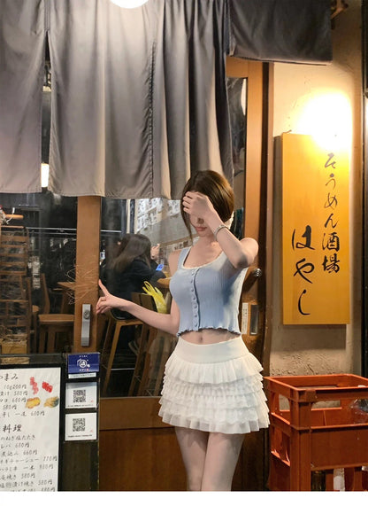 26Jun. 鈴蘭少女蕾絲波浪針織背心 藍