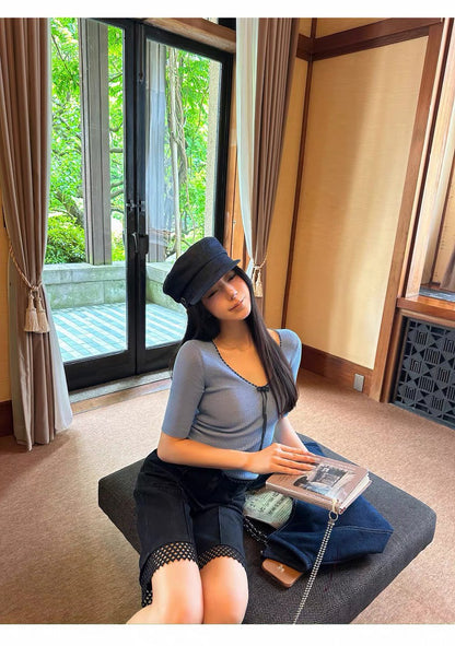 26Jul. 溫柔lady修身針織上衣 藍/白