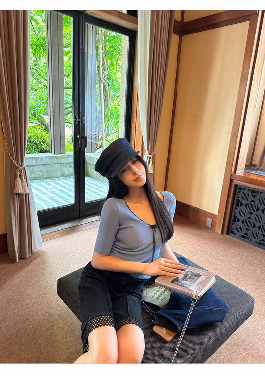26Jul. 溫柔lady修身針織上衣 藍/白
