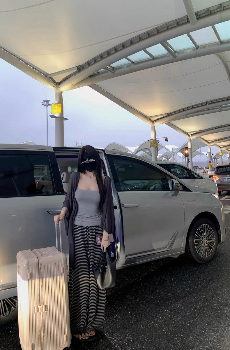 25Aug. 韓韓柔軟仿麻定染條紋休閒褲 淺灰