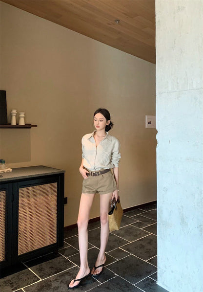 25Aug. LUP休閒王牌亞麻襯衫 翻摺休閒短褲 卡其色系