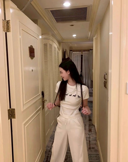 May. Jennie同款臘腸狗 美式正肩彈力上衣 白