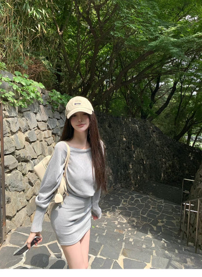 26Oct. Luna灰色系鬆弛感針織半裙套裝