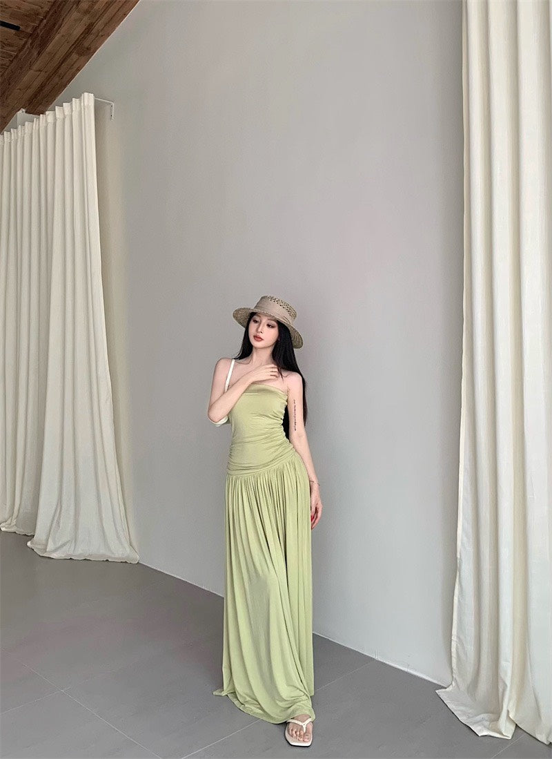 25Nov. 嫩芽紫花百搭打底抹胸半身裙套裝 紫羅花/嫩芽綠