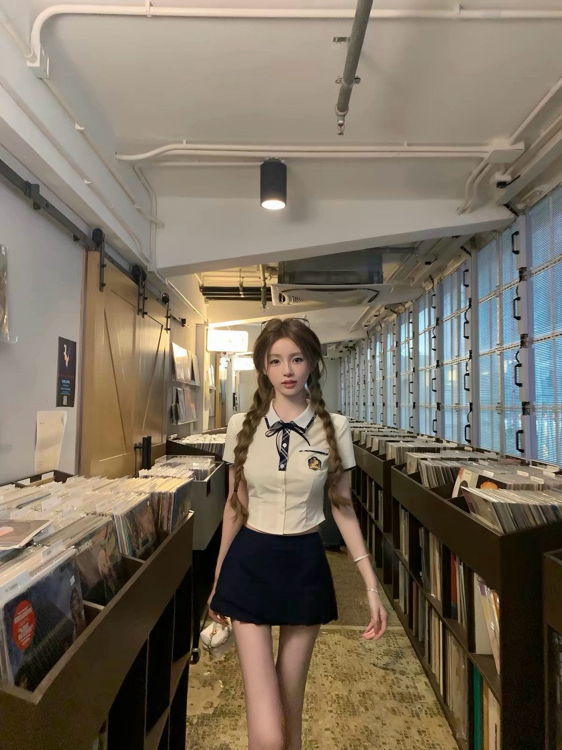 26Oct. 韓系學院 高校純慾半身裙套裝 奶黃+藍