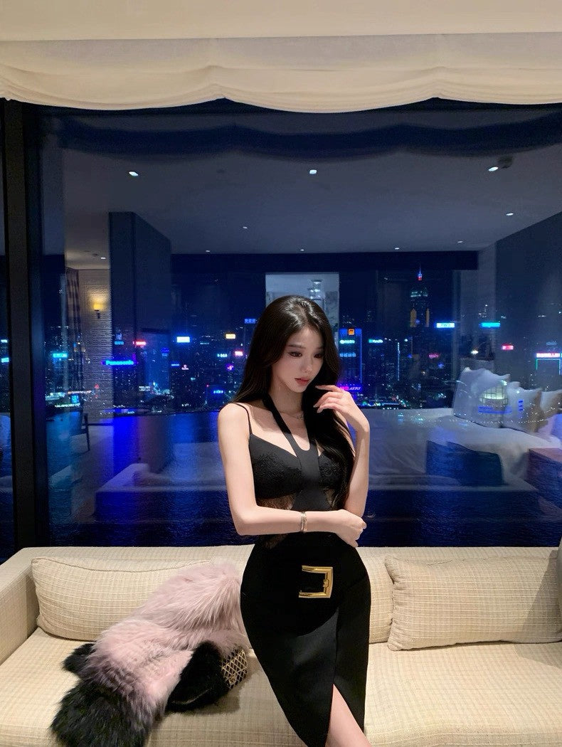 26Apr. 趙露思同款 高雅知性金釦開衩半身裙 黑/白