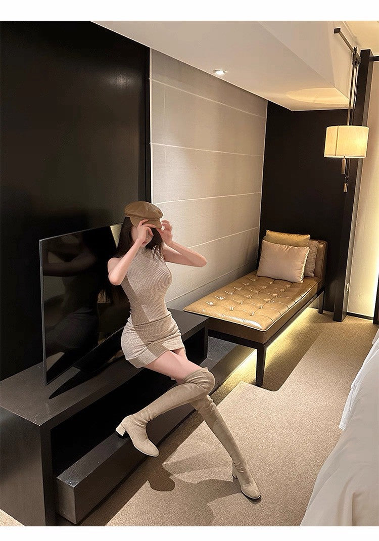 25Dec. 茶藝嬌女氣質燕麥飄帶包臀裙