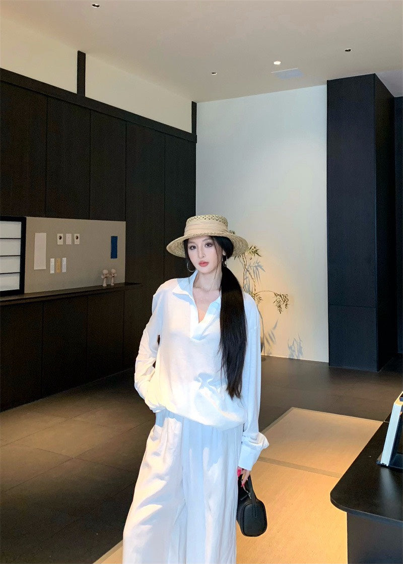 25Nov. 老錢慵懶白色系列v領上衣 同色系休閒褲