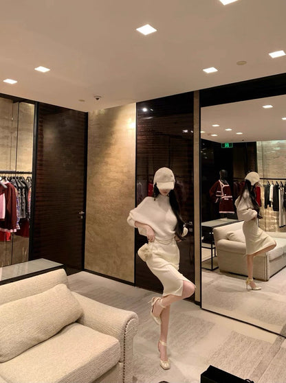 26Jan. 溫柔粗支口袋鈎邊針織半身裙 白/黑