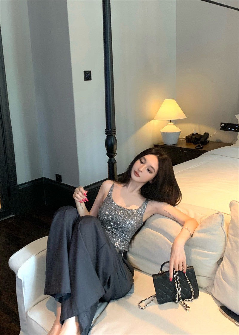 25Sep. 閃耀銀色系背心 高腰西裝長褲