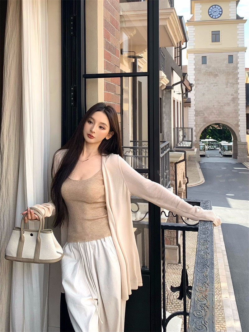 25Nov. 慵懶掛溫柔開衫 針織背心/亞麻色系休閒褲