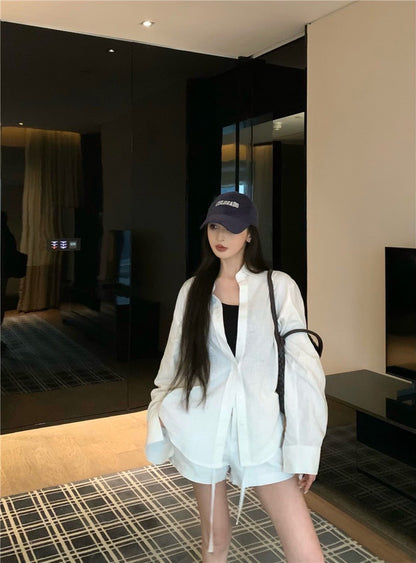 Jun. 休閒呼吸衫 N次穿不膩寬鬆襯衫上衣 抽繩短褲