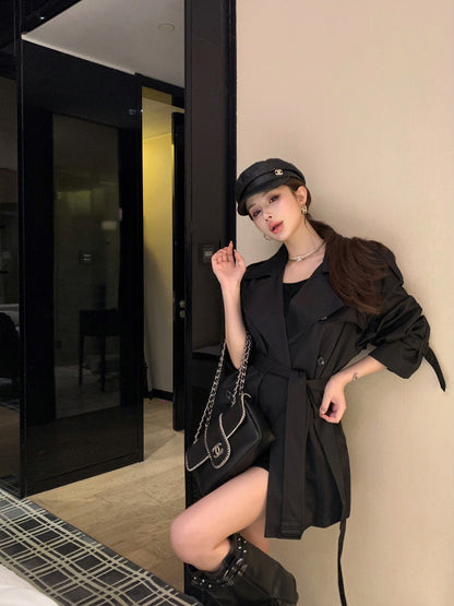 26Jan. 英倫風中長款百搭雙排釦黑色風衣 短款