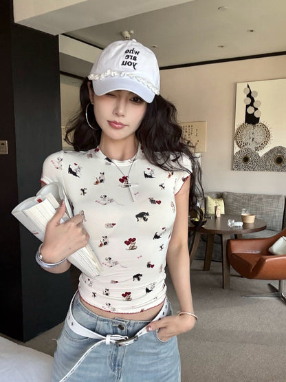 May. Puppy修勾貓咪 美式彈力正肩上衣