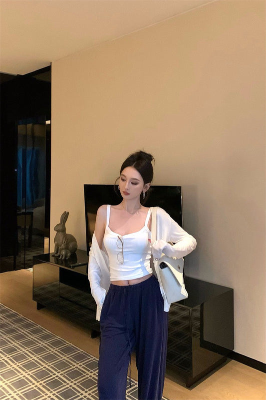 26Jan. 低調穿出好身材居家系列背心外套2件組 藏藍抽繩休閒褲