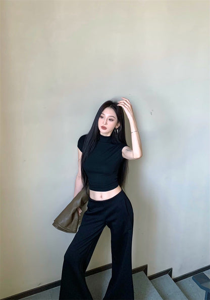 May. 瘦瘦萬搭半高領彈力t/Ro系列高腰衛褲 黑