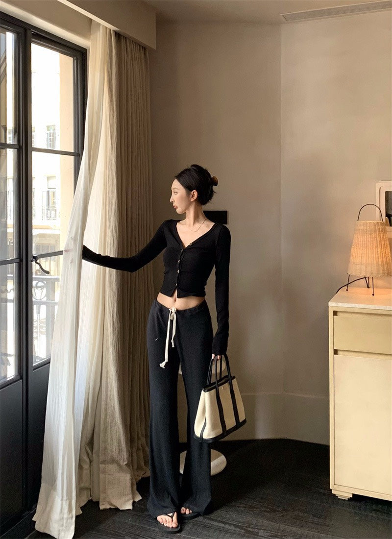 25Nov. 氣質溫柔休閒抽繩休閒褲 排扣修身上衣2色