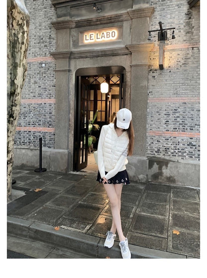 Dec. 擁抱暖冬 TB針織拼接90白鴨絨連帽外套 白