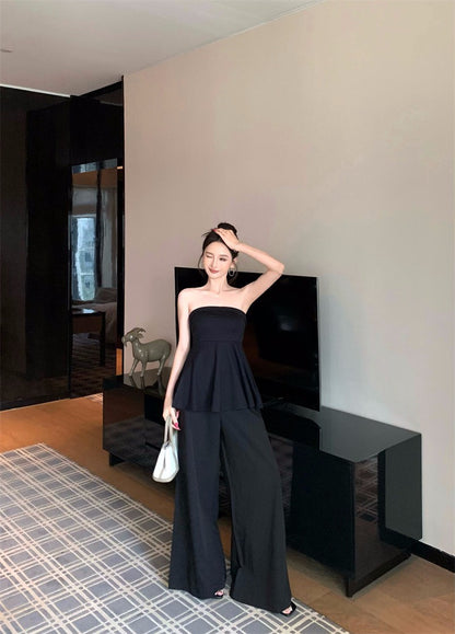 25Nov. 法式輕奢感收腰抹胸 高腰闊腿褲 黑