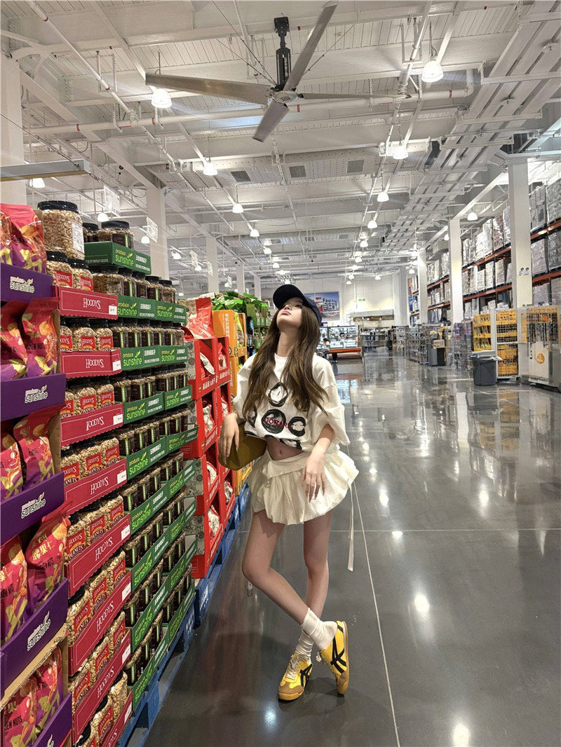 Jun. 初階芭蕾花苞蓬蓬半身裙 美式印花寬鬆上衣