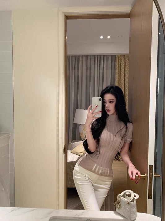 25Aug. 夢幻Franc*高奢時尚豎條感上衣 粉