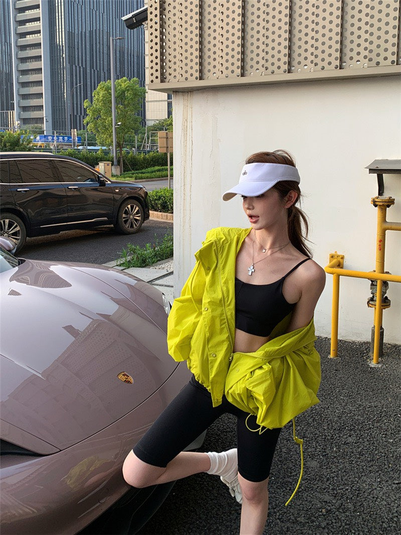 Jun. 美式寬鬆輕薄防曬連帽工裝外套 芥末黃