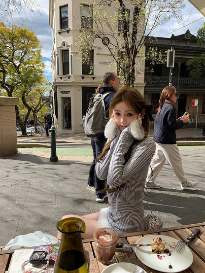 25Nov. 25B粉藍花楹 氣質織紗袖針織半身裙套裝 藍