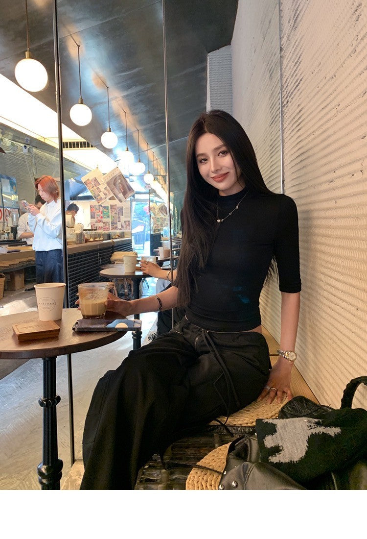 Mar. 保加麗人半高領五分袖上衣 黑