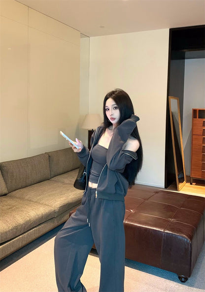 25Nov. 美式隨性純色連帽衛衣休閒褲套裝 石墨灰